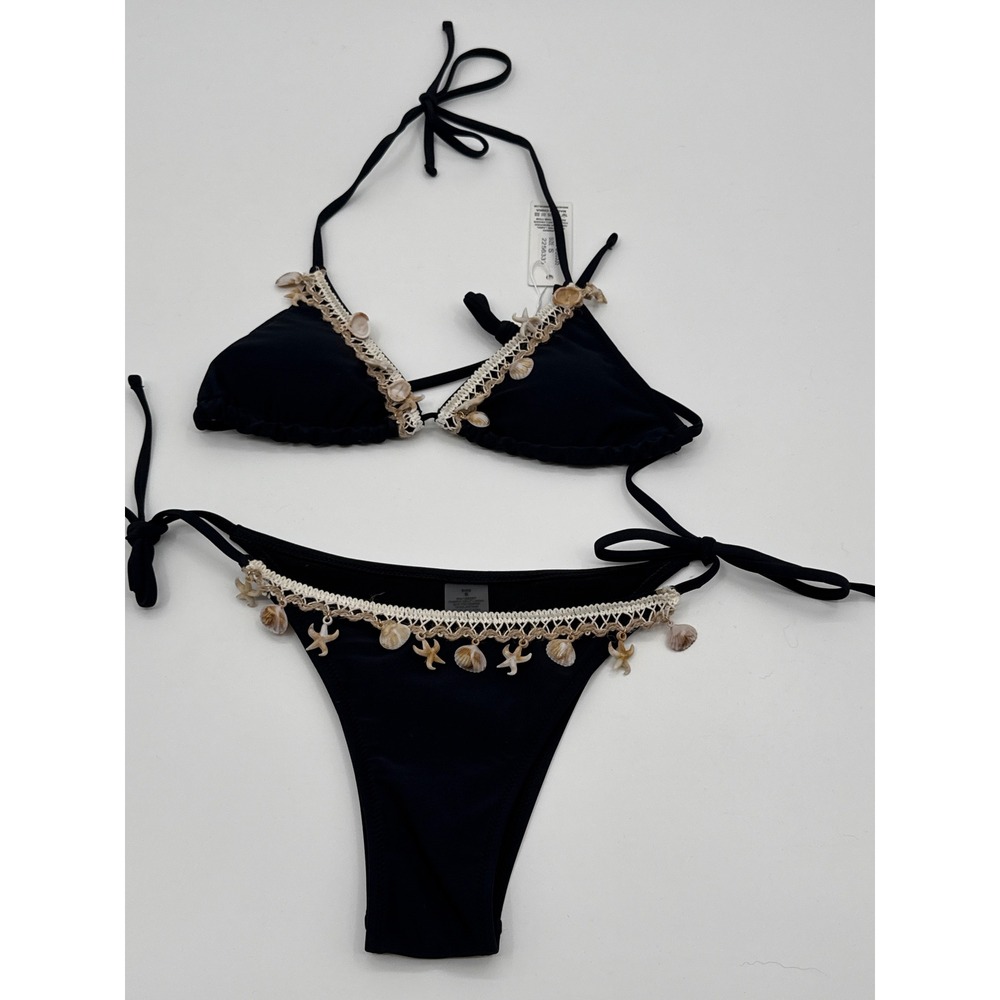 Mermaid Swimwear Black Seashell Starfish Crochet Bikini Set Small NWT - Picture 6 of 10